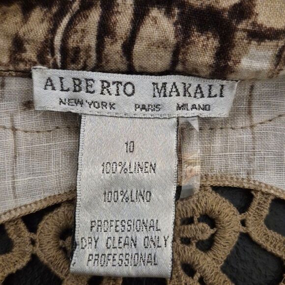 Alberto Makali Blazer Jacket 10 Brown 100% Linen Lace Pattern Notched Lapel - Picture 5 of 9